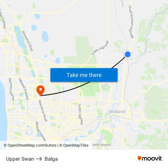 Upper Swan to Balga map