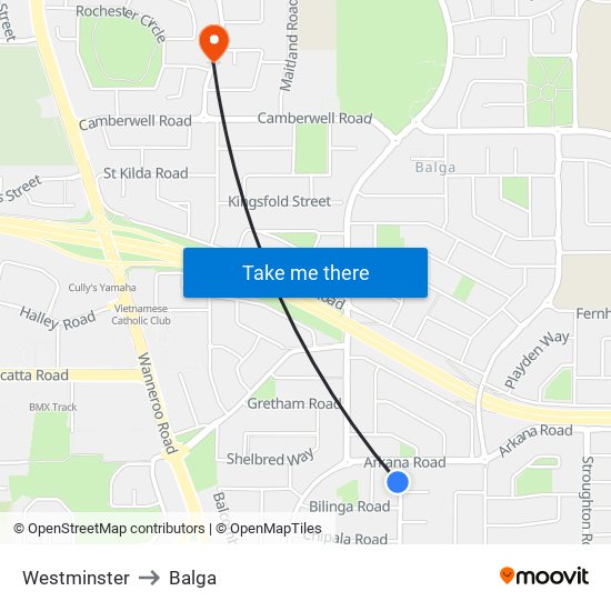 Westminster to Balga map