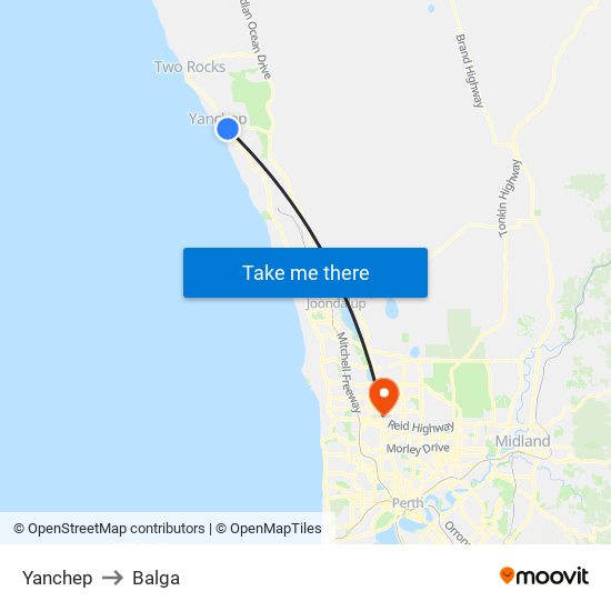 Yanchep to Balga map