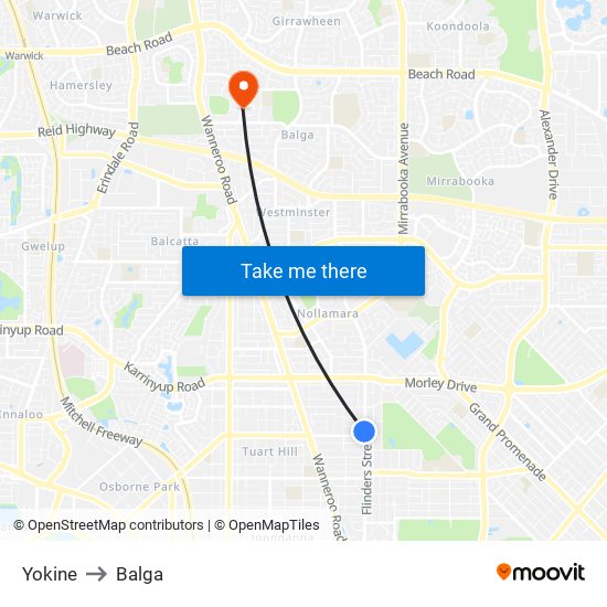 Yokine to Balga map