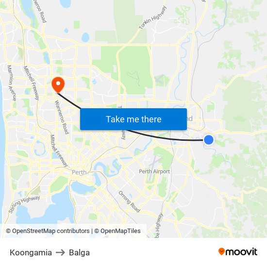 Koongamia to Balga map