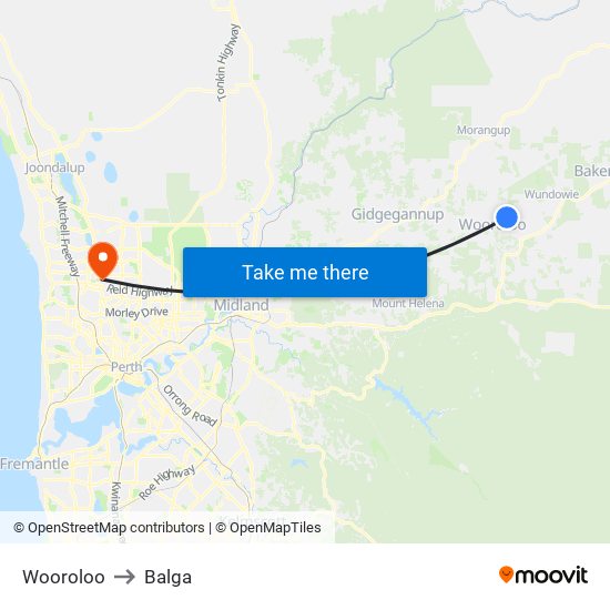 Wooroloo to Balga map