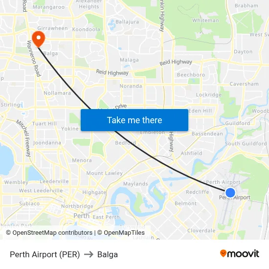 Perth Airport (PER) to Balga map