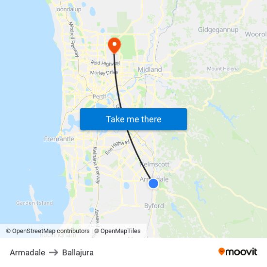 Armadale to Ballajura map