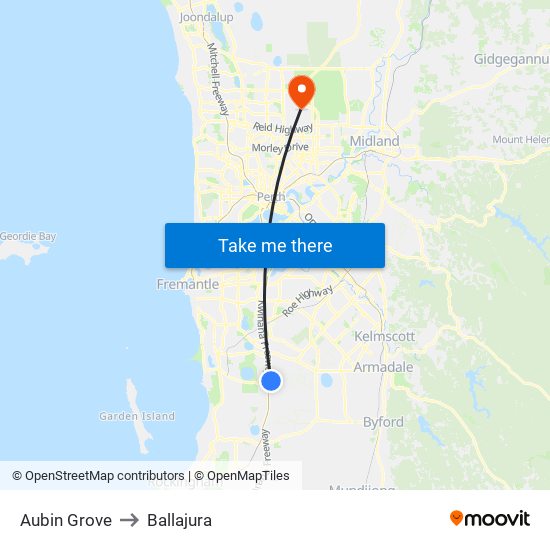 Aubin Grove to Ballajura map