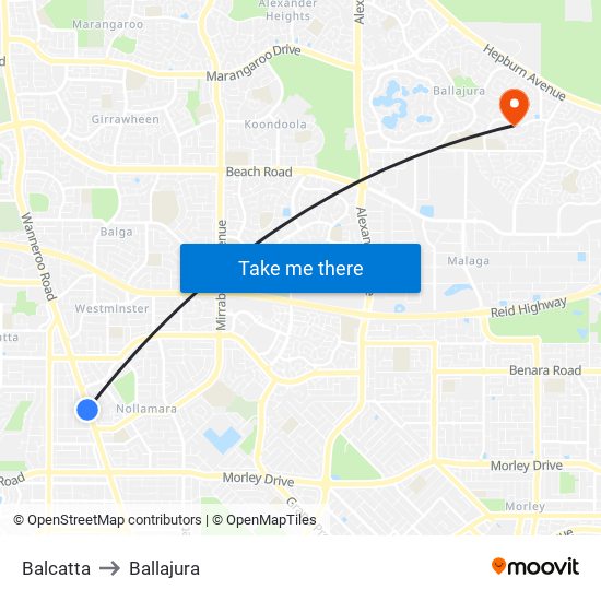 Balcatta to Ballajura map