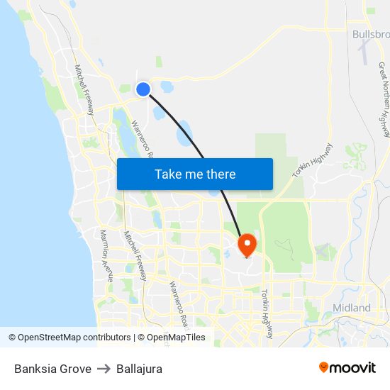Banksia Grove to Ballajura map