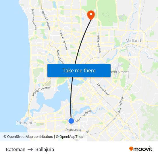 Bateman to Ballajura map