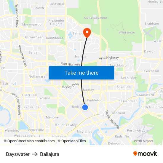 Bayswater to Ballajura map