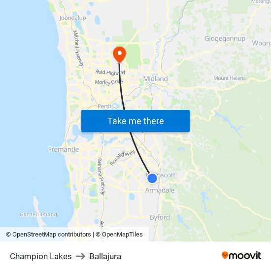 Champion Lakes to Ballajura map