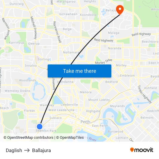 Daglish to Ballajura map