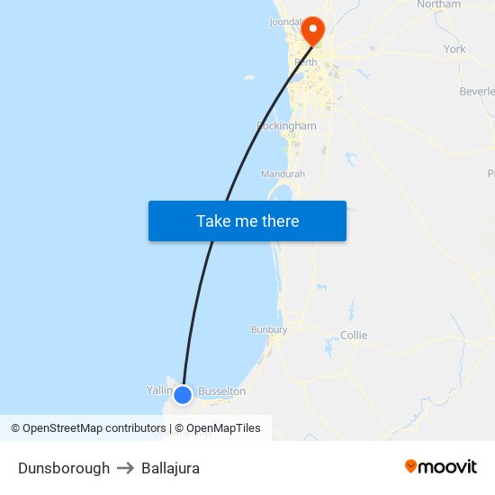 Dunsborough to Ballajura map