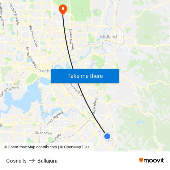 Gosnells to Ballajura map