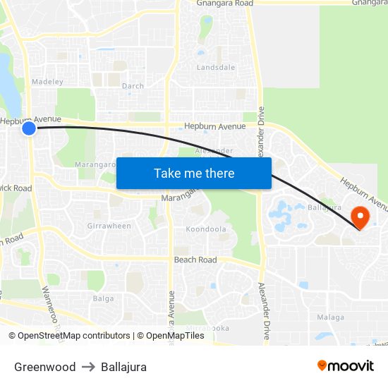Greenwood to Ballajura map