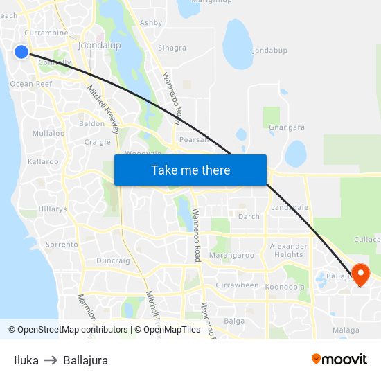 Iluka to Ballajura map