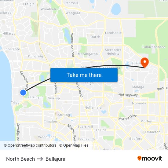 North Beach to Ballajura map