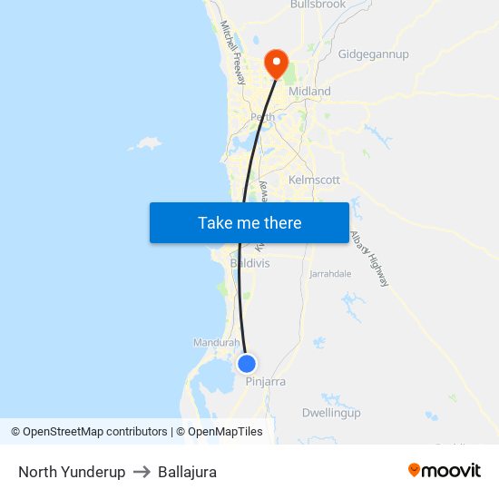 North Yunderup to Ballajura map