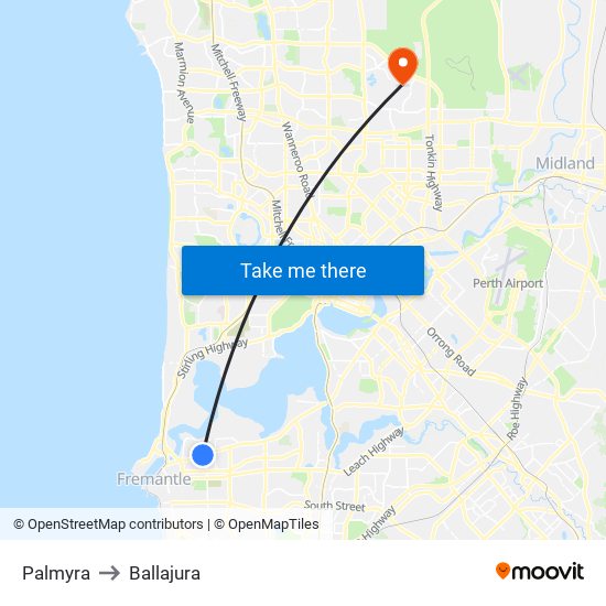 Palmyra to Ballajura map