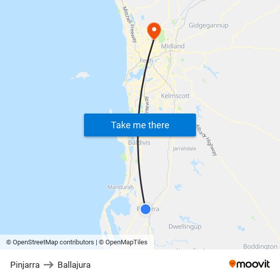 Pinjarra to Ballajura map