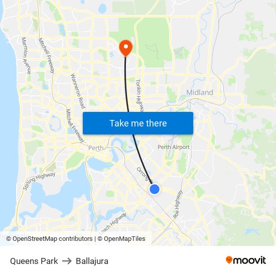 Queens Park to Ballajura map