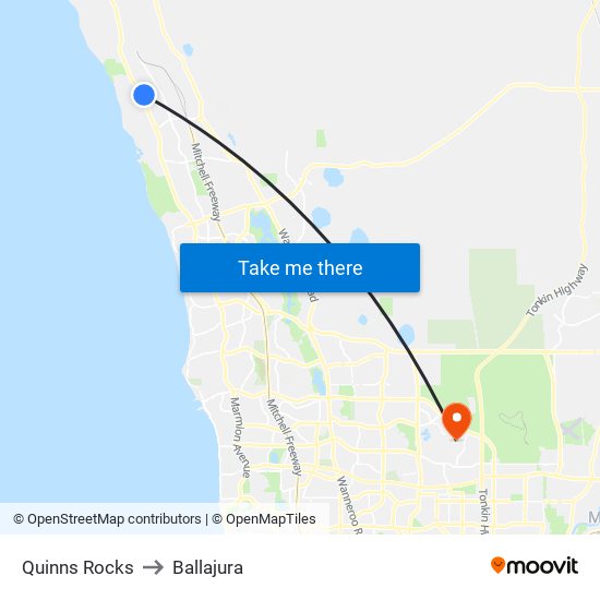 Quinns Rocks to Ballajura map