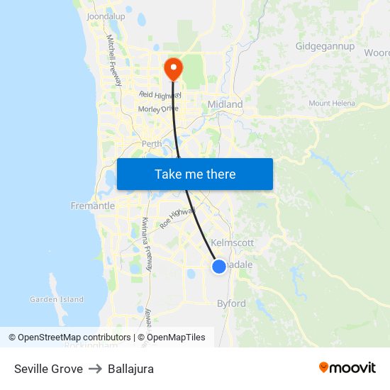 Seville Grove to Ballajura map