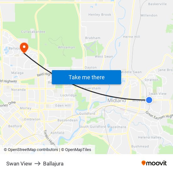 Swan View to Ballajura map