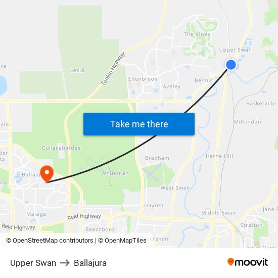 Upper Swan to Ballajura map