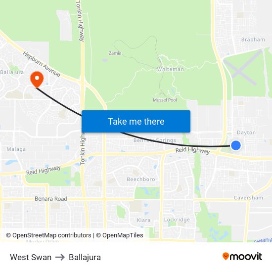 West Swan to Ballajura map