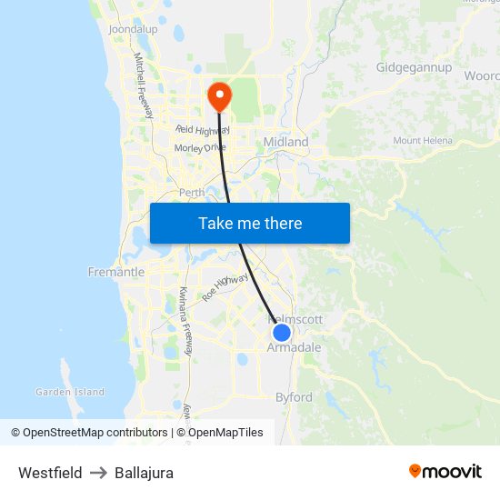 Westfield to Ballajura map