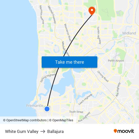 White Gum Valley to Ballajura map