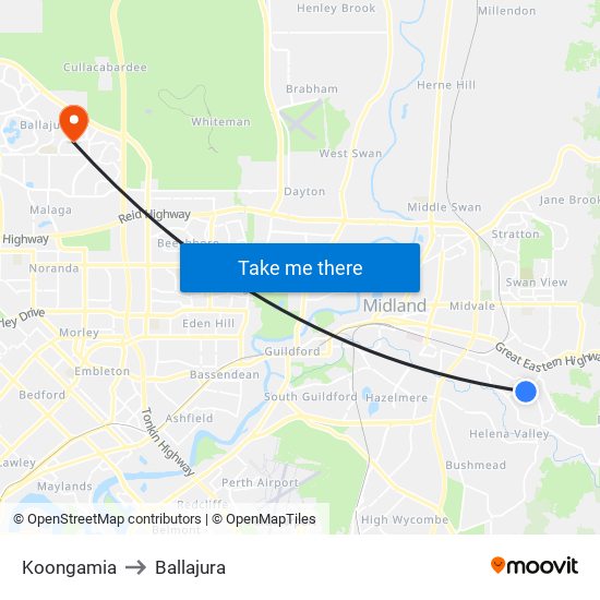 Koongamia to Ballajura map