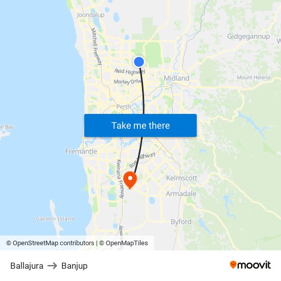 Ballajura to Banjup map