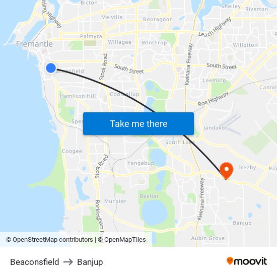Beaconsfield to Banjup map