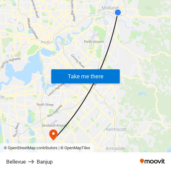 Bellevue to Banjup map