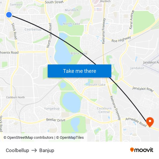 Coolbellup to Banjup map