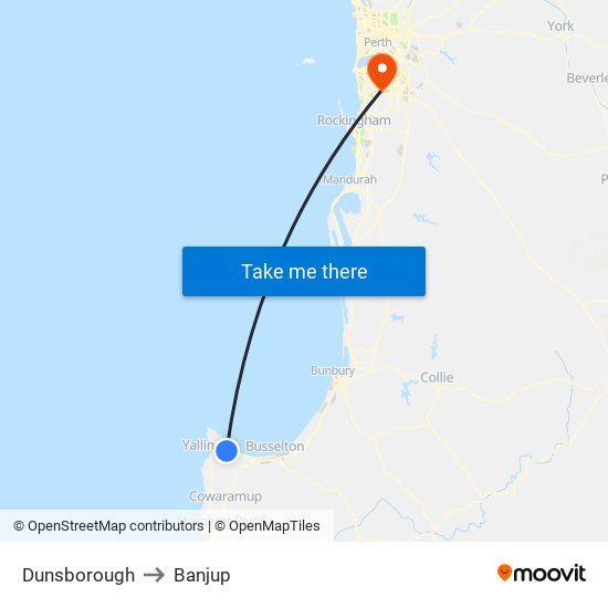 Dunsborough to Banjup map