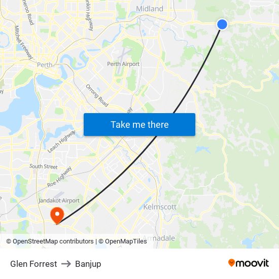 Glen Forrest to Banjup map