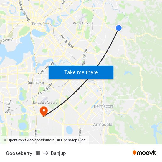 Gooseberry Hill to Banjup map