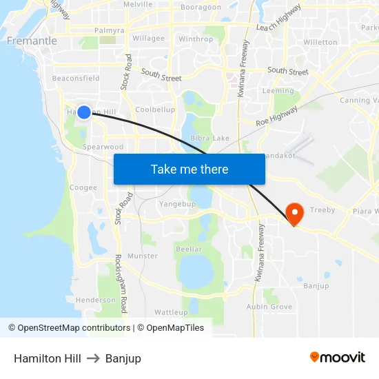 Hamilton Hill to Banjup map