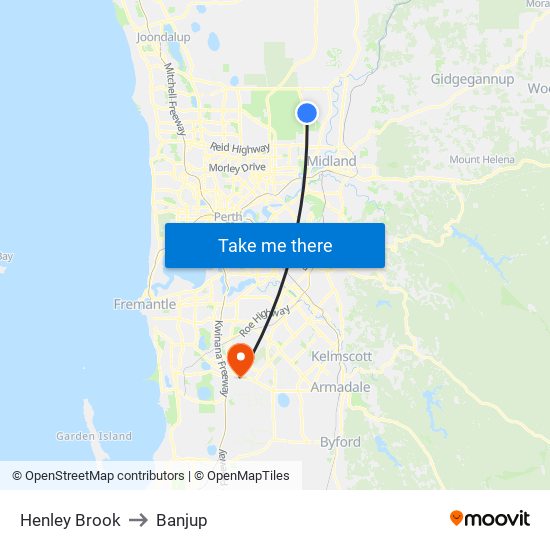 Henley Brook to Banjup map