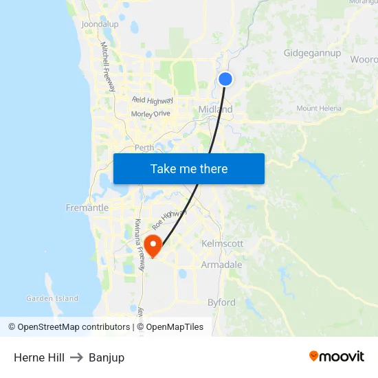 Herne Hill to Banjup map