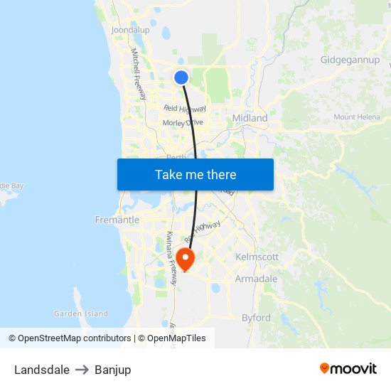 Landsdale to Banjup map