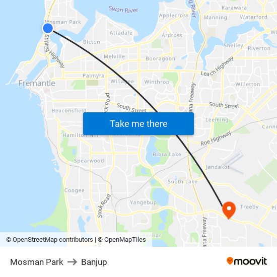 Mosman Park to Banjup map