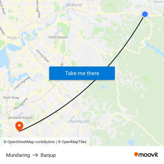 Mundaring to Banjup map