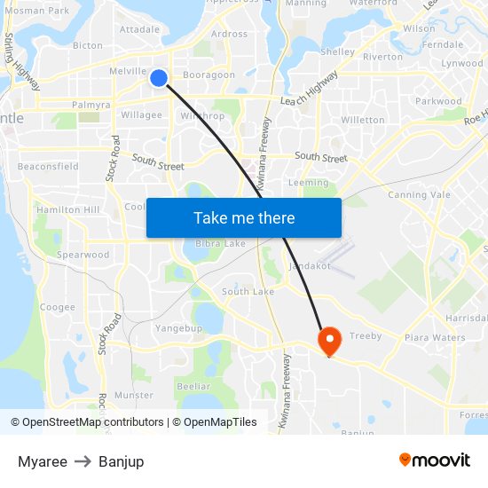 Myaree to Banjup map