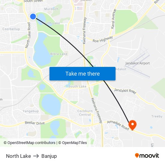 North Lake to Banjup map