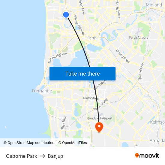 Osborne Park to Banjup map