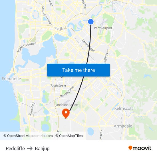 Redcliffe to Banjup map