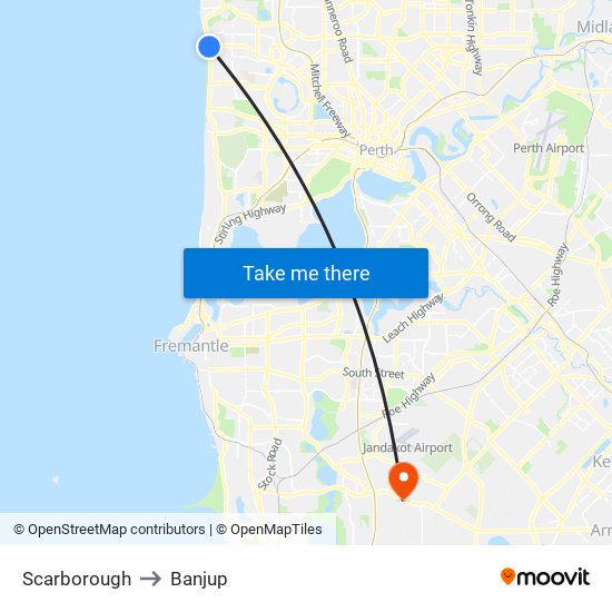 Scarborough to Banjup map